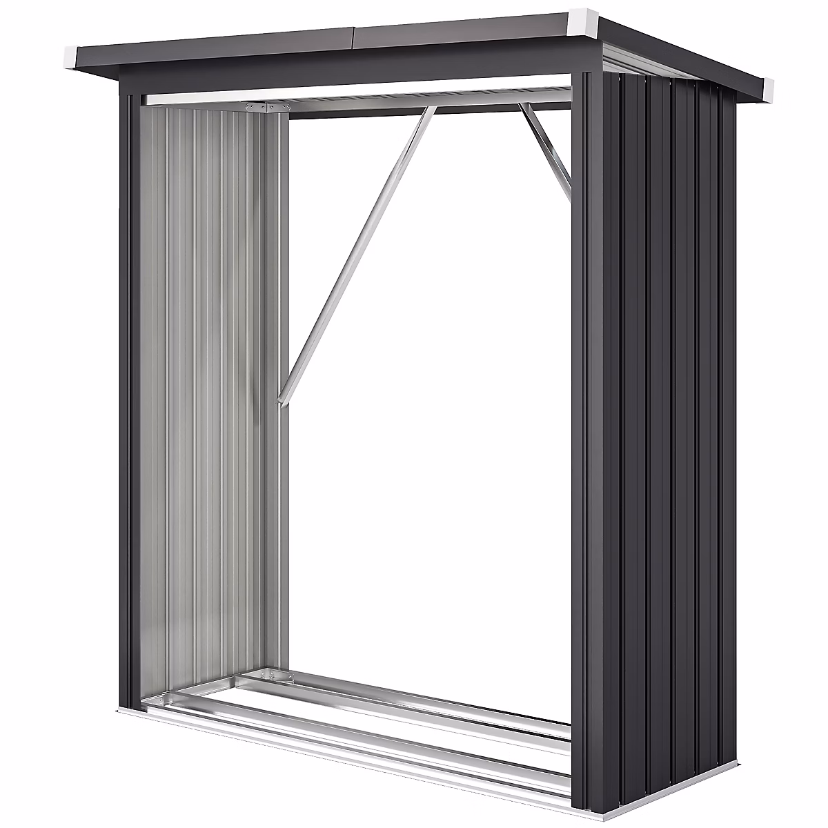 Abri bûches range bûches avec toit – dim. 150 × 66, 5 × 150cm, acier ondulé anthracite