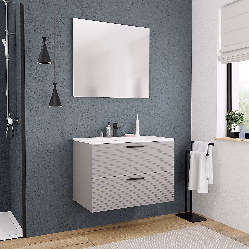 80 cm – meuble de salle de bain assemblé, gris perle (CERAMIA-4LG80)