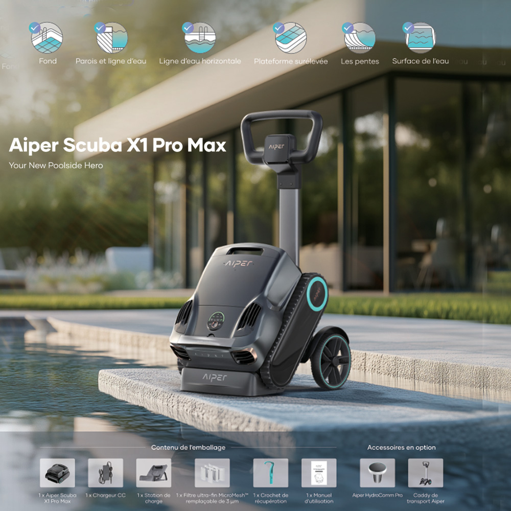 Aiper X1 Pro Max - Robot Fond parois ligne d'eau