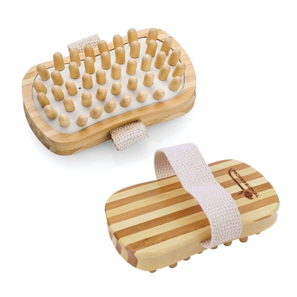 VIVEZEN Brosse de massage et de drainage, anti cellulite en bambou 13 x 7.5 x 4 cm avec poignée de maintien