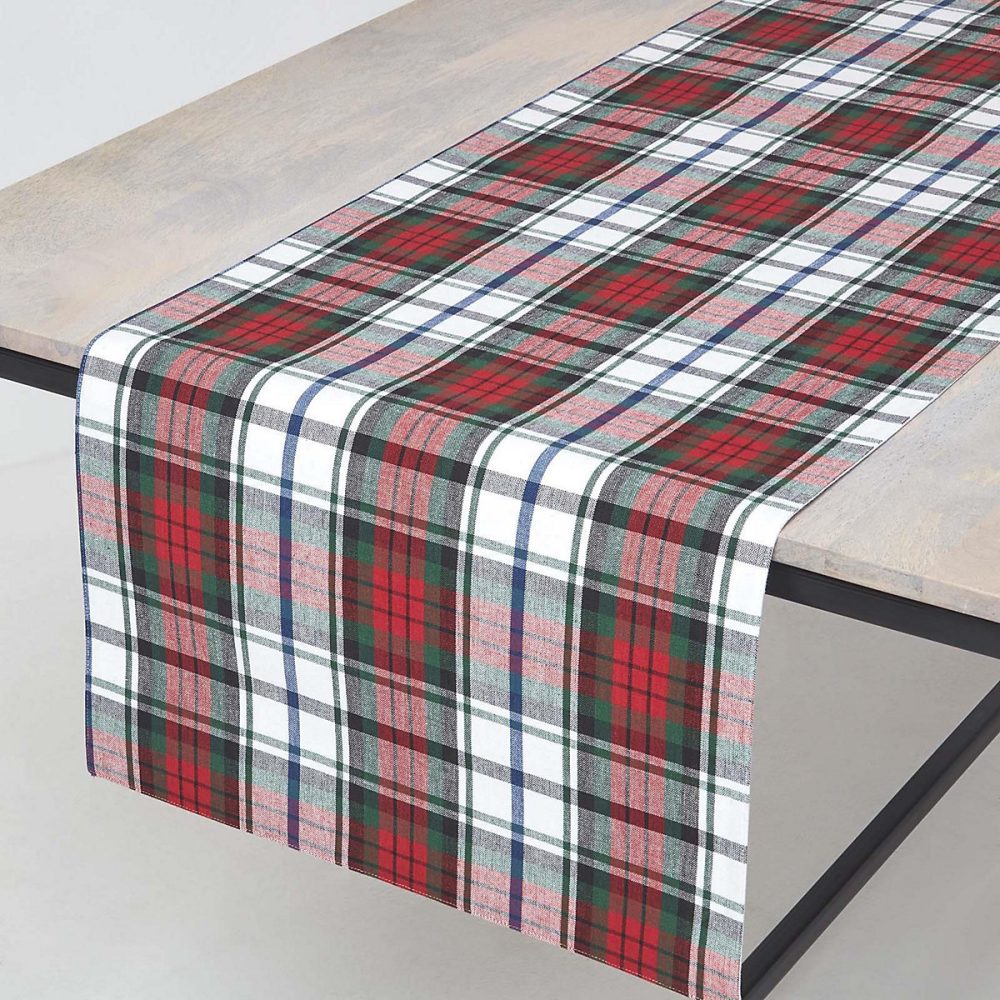 Chemin de table à carreaux en coton | vert et rouge – HOMESCAPES