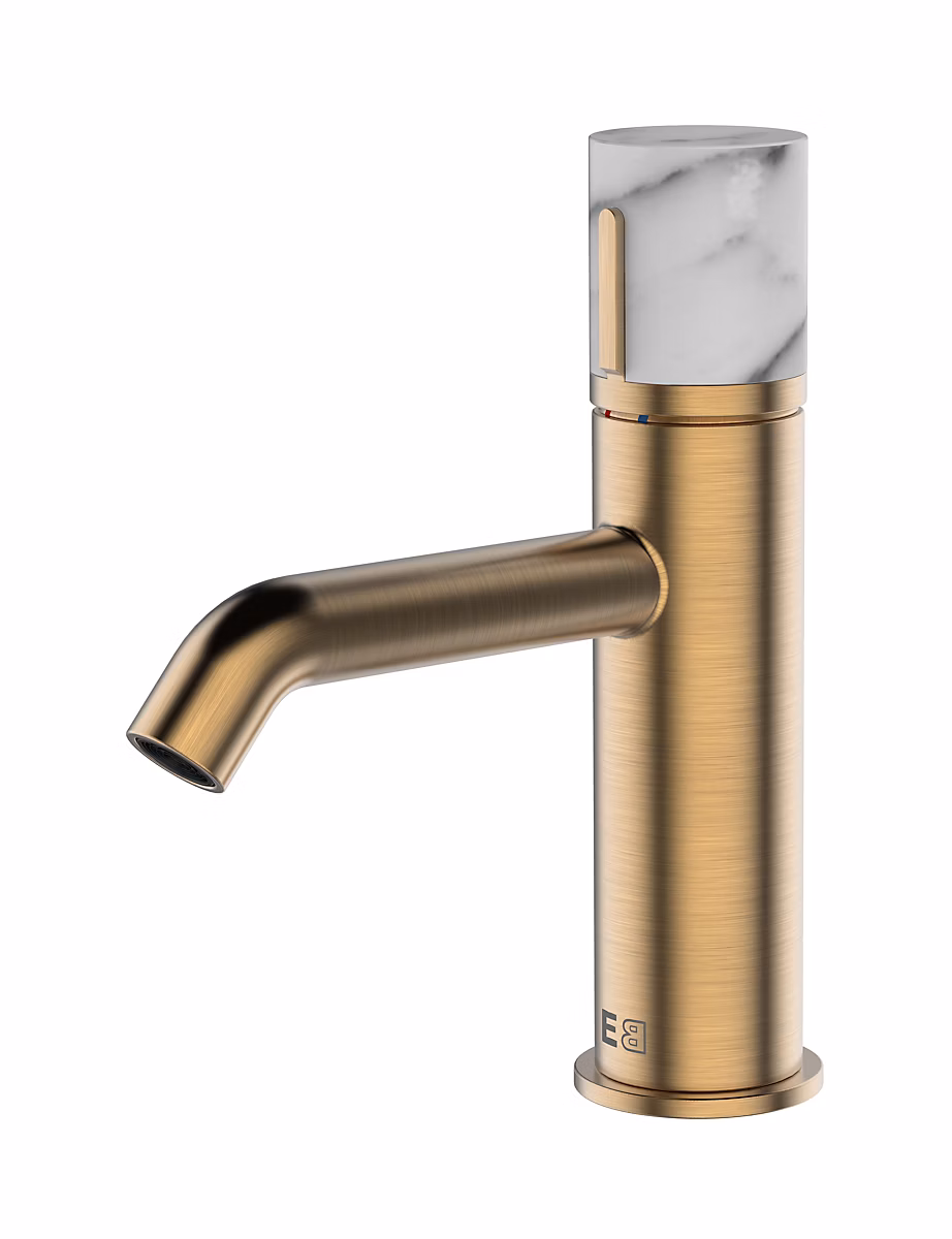 Robinet lavabo et vasque – Mitigeur de lavabo cuivre et marbre blanc Essebagno Manopola