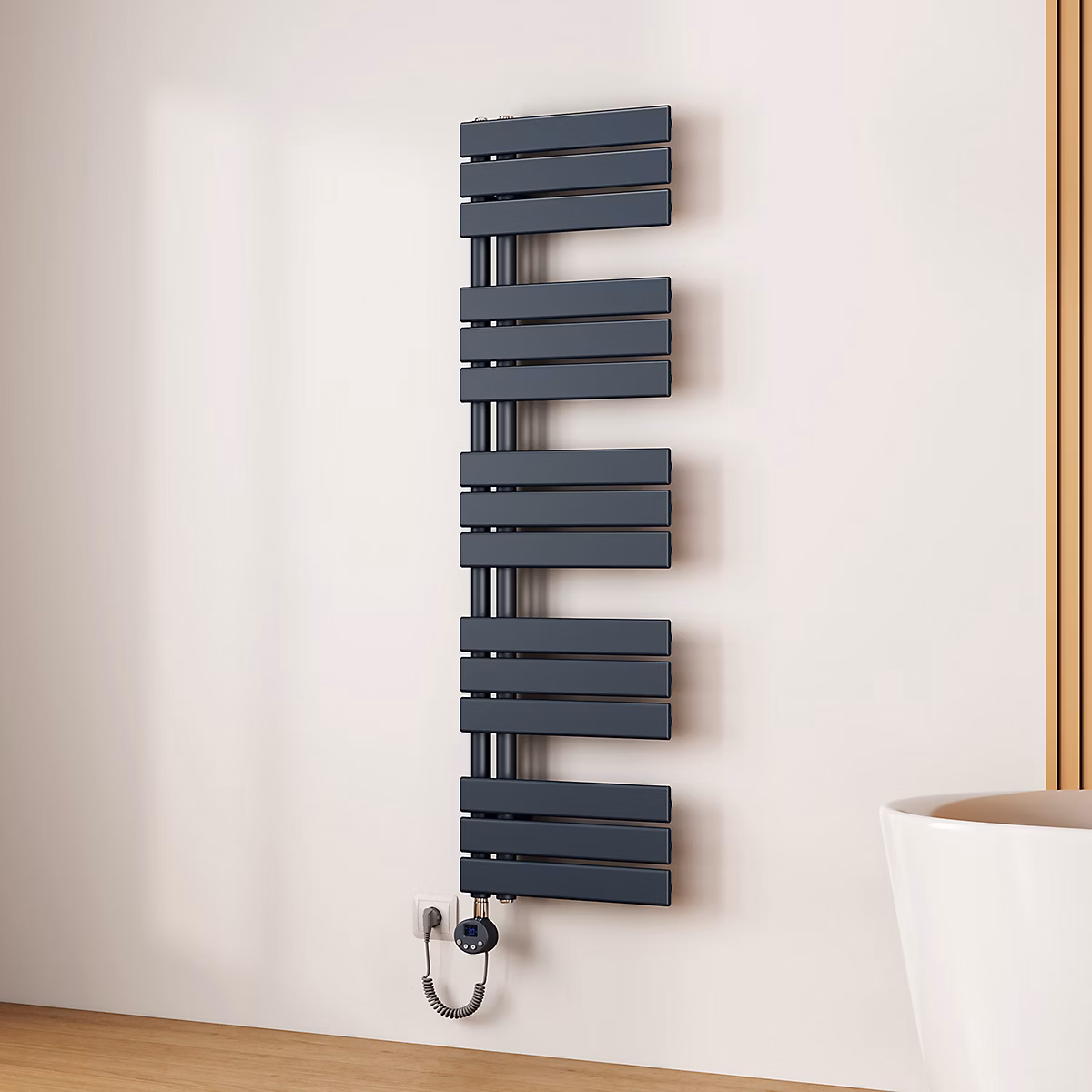EMKE Radiateur Sèche-Serviettes Électrique 1320 × 400 mm – Gris Anthracite 600W, WiFi, Modes Intelligents, IPX4