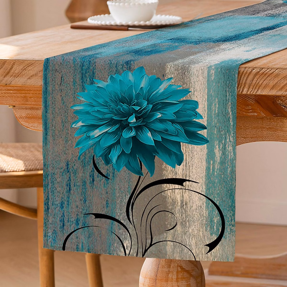 Chemin de table en lin épais 40 × 240 cm turquoise