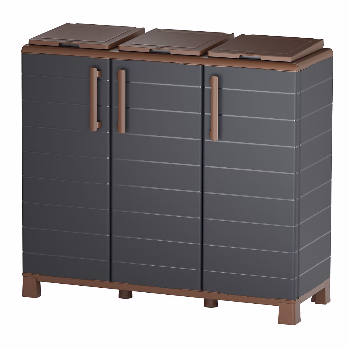 Armoire de tri 3 Portes Cache Poubelle de Tri Sélectif 102 × 37 × 90 cm Intérieur Extérieur Art Plast