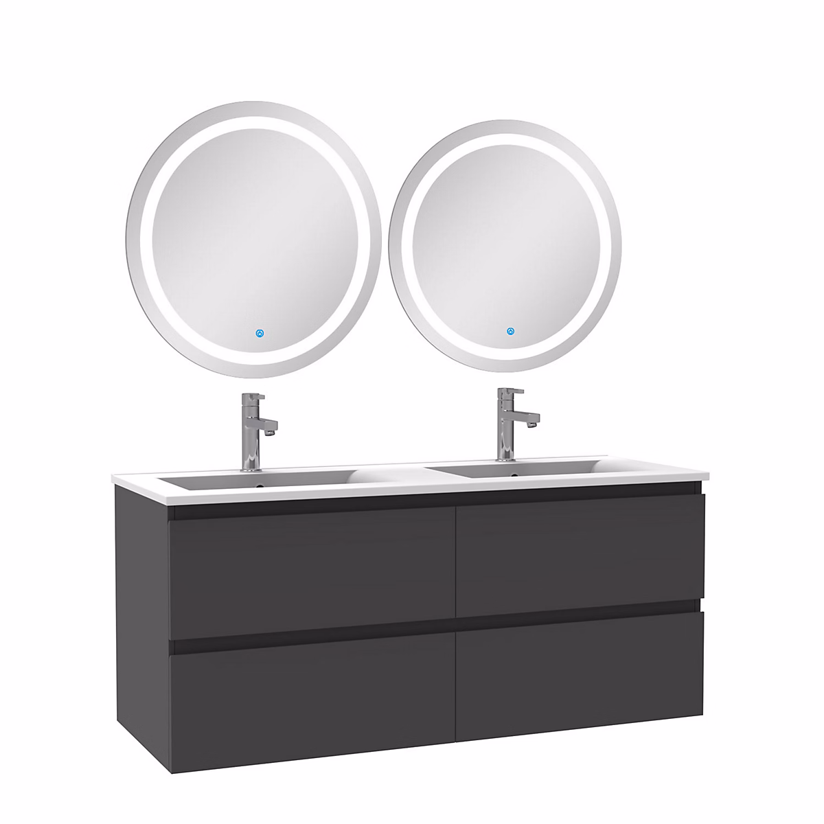 Ensemble meuble de salle de bains – Ensemble meubles Salle de Bain 120cm double vasque et miroir lumineux rond Anthracite