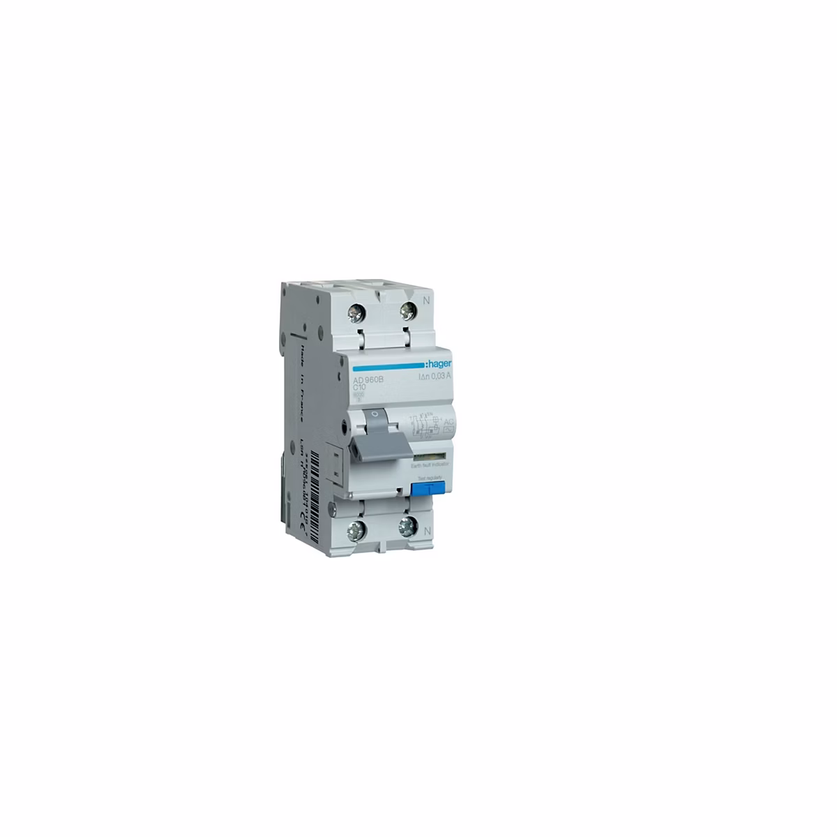 Ad960b Disjoncteur Différentiel Hager 1p+n 10a 30ma 6ka Type Ac | Neutre à Droite – Auxiliarisable