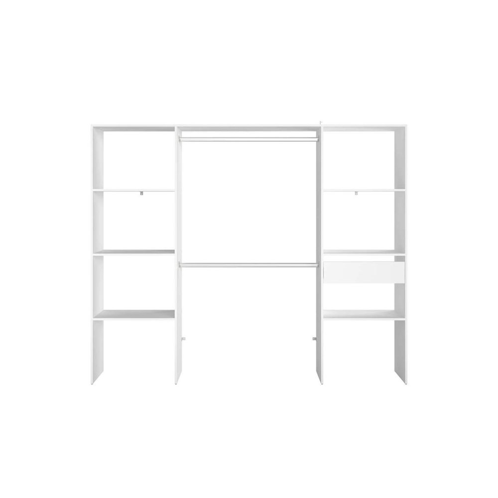 CONCEPT USINE Dressing blanc 6 étagères 1 tiroir 2 penderies 220 x 40 x 180 cm elysee