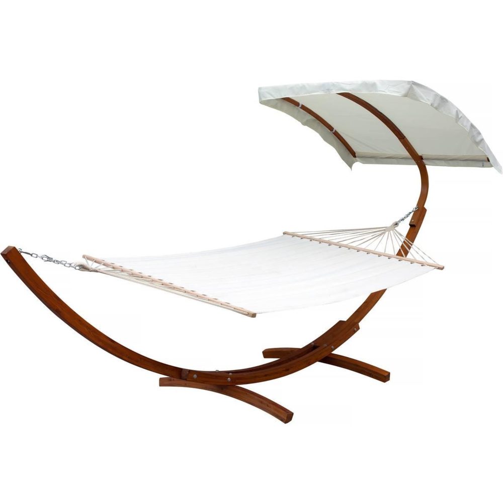 Habitat et Jardin Hamac bois dallas xl - avec toile en coton et auvent - ecru