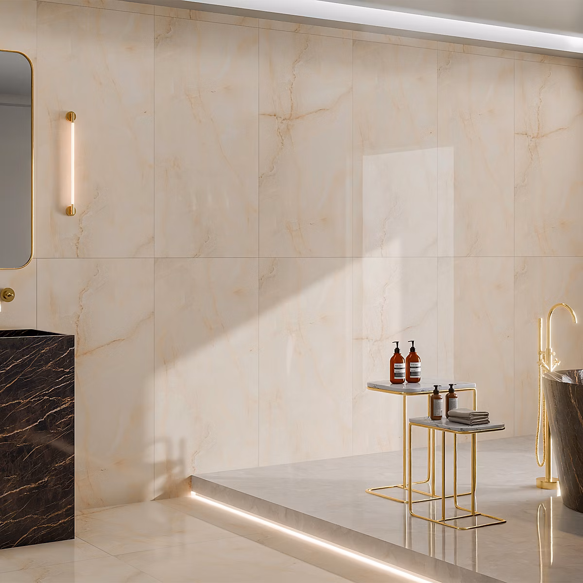 Carrelage sol et mur intérieur en grès cérame beige brillant L.120 x l.60 cm – Paradise