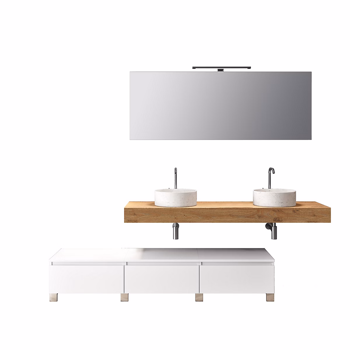 Ensemble de salle de bain double vasque 9 pièces ASTRA chêne miel/blanc – Réf. LPIYPQTCS4754590255
