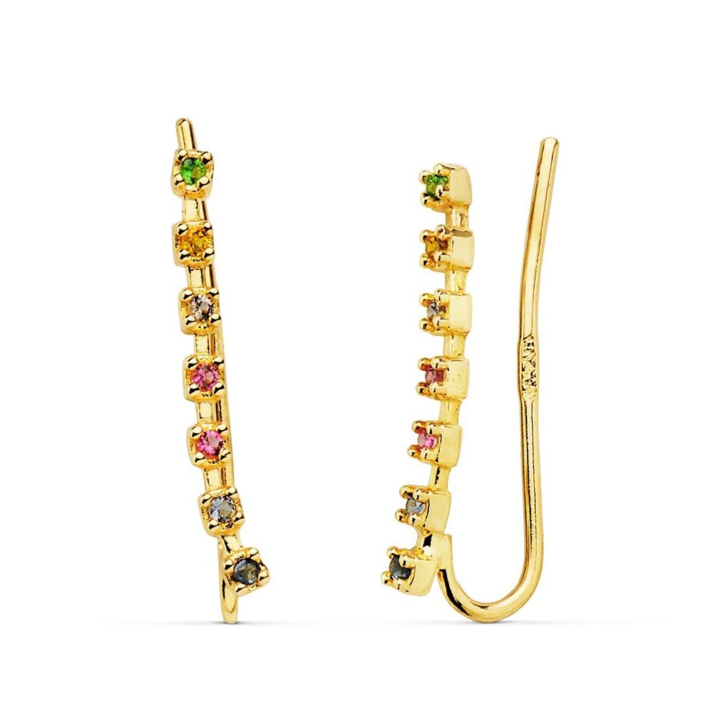 L'ATELIER D'AZUR Boucles d'Oreilles Or 18 Carats 750 Jaune - Contours Grimpeurs - Multicolores