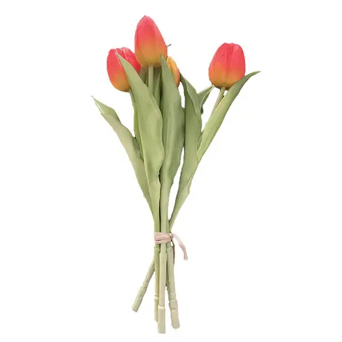 Esprit végétal:Bouquet de 5 tulipes orange en silicone Naturalys - 30 cm