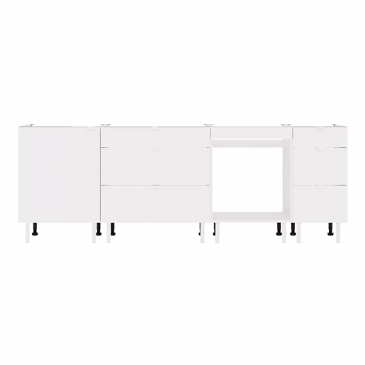 Cuisine complète 4 meubles bas 6 tiroirs et 1 porte Izee blanc sans électroménager 240 cm – Réf. JQOOMZCRO6749027685