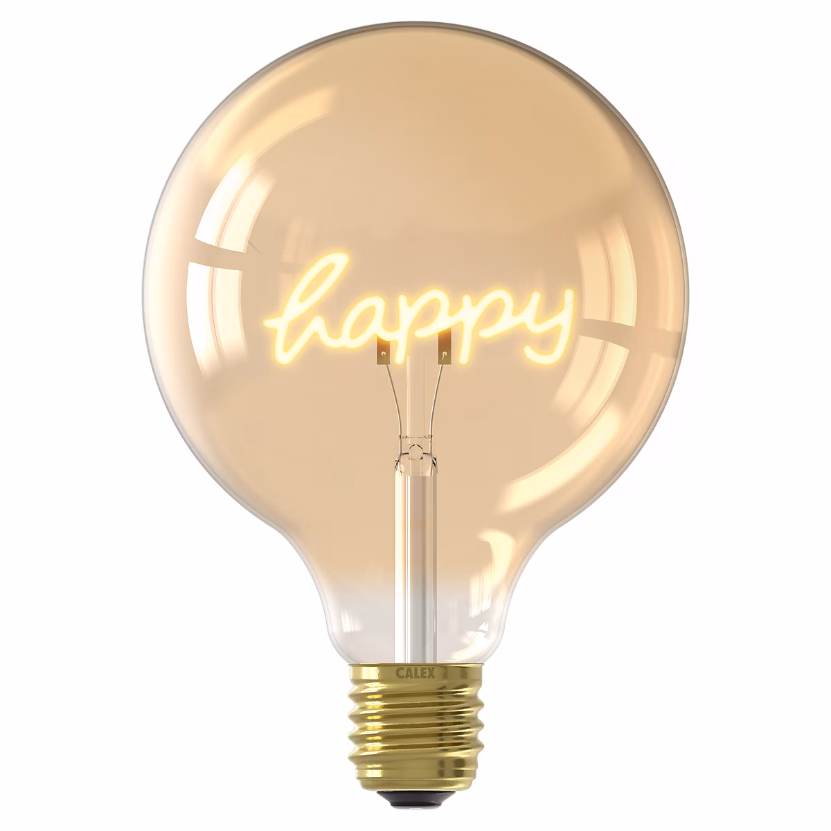 Ampoule LED E27 globe message “happy” ambré 100 lm blanc chaud dimmable 4 W Calex – Réf. RXPAURGXV0870582858