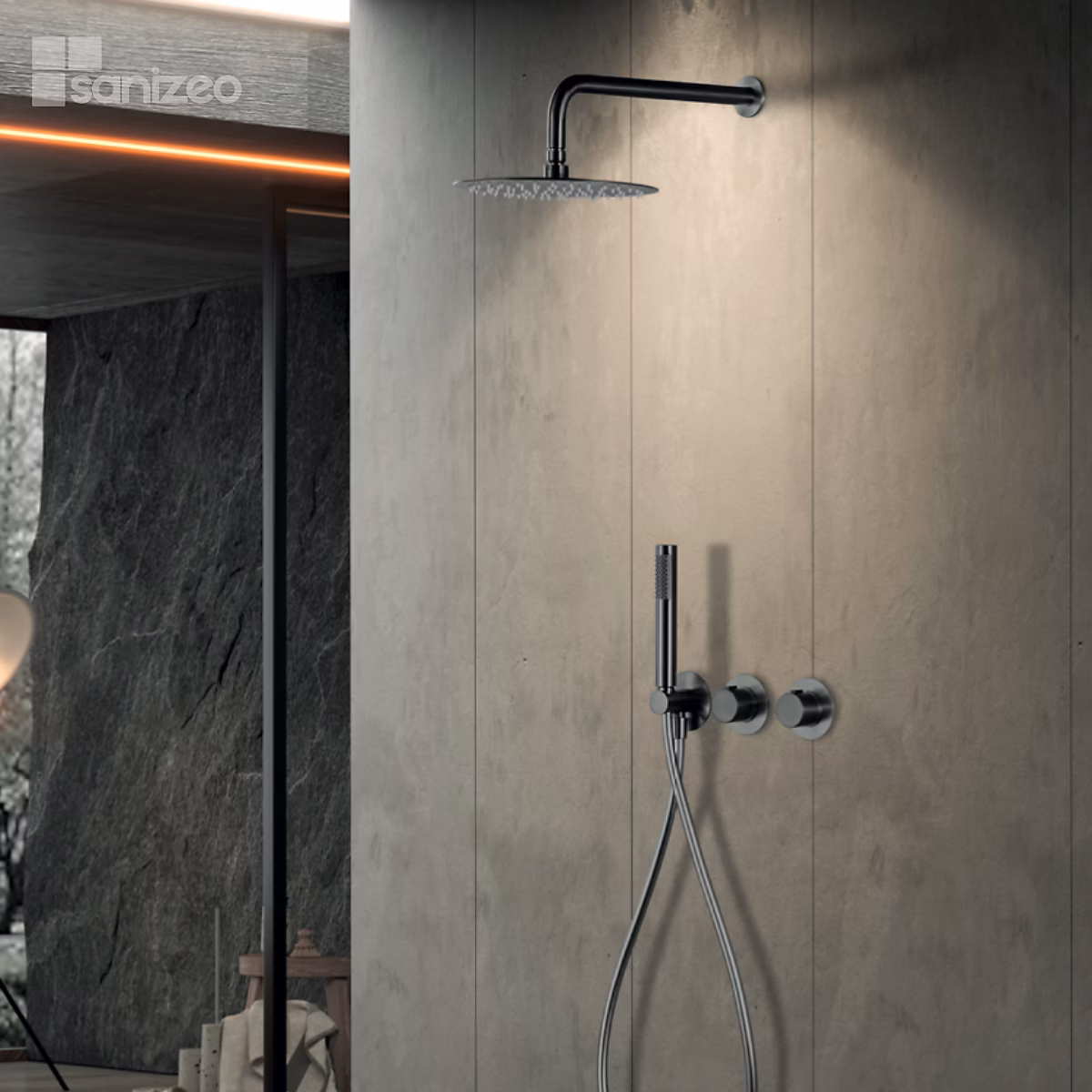 Colonne de Douche Encastrée Thermostatique Anti-Calcaire Black Gun Métal IMEX ASSEN GTA052/BGM – Réf. GMHCMWTPR3287928892
