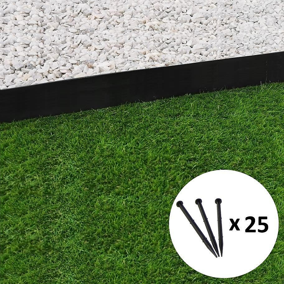 Bordure de jardin droite noire – 7, 8 cm x 5 mètres avec 25 piquets d'ancrage, GT GARDEN