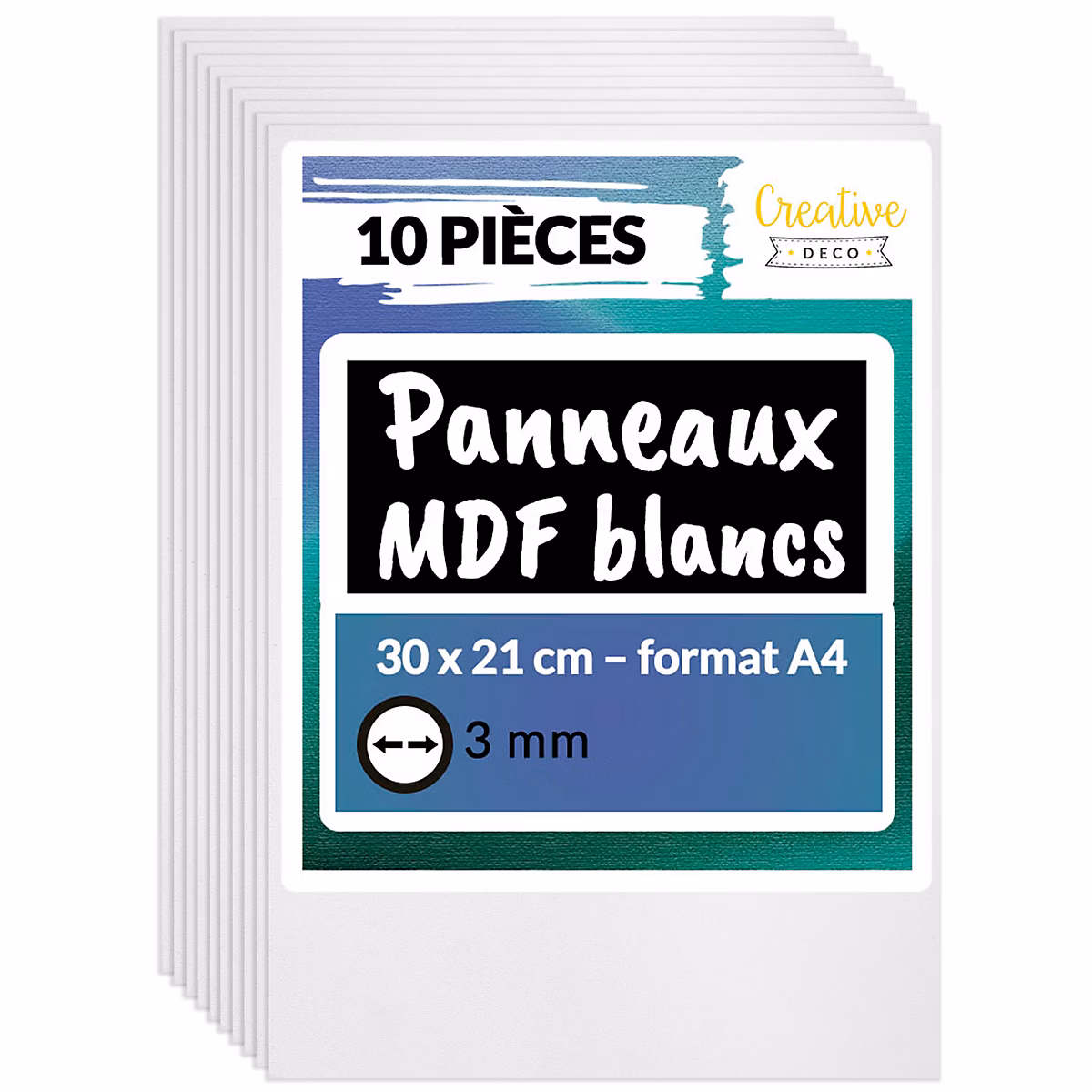 Creative Deco 10 x A3 Panneau MDF Blanc 420 × 300 × 3 mm – Planche Bois Brut | Bricolage | Découpe Laser | Gravure | Pyrogravure