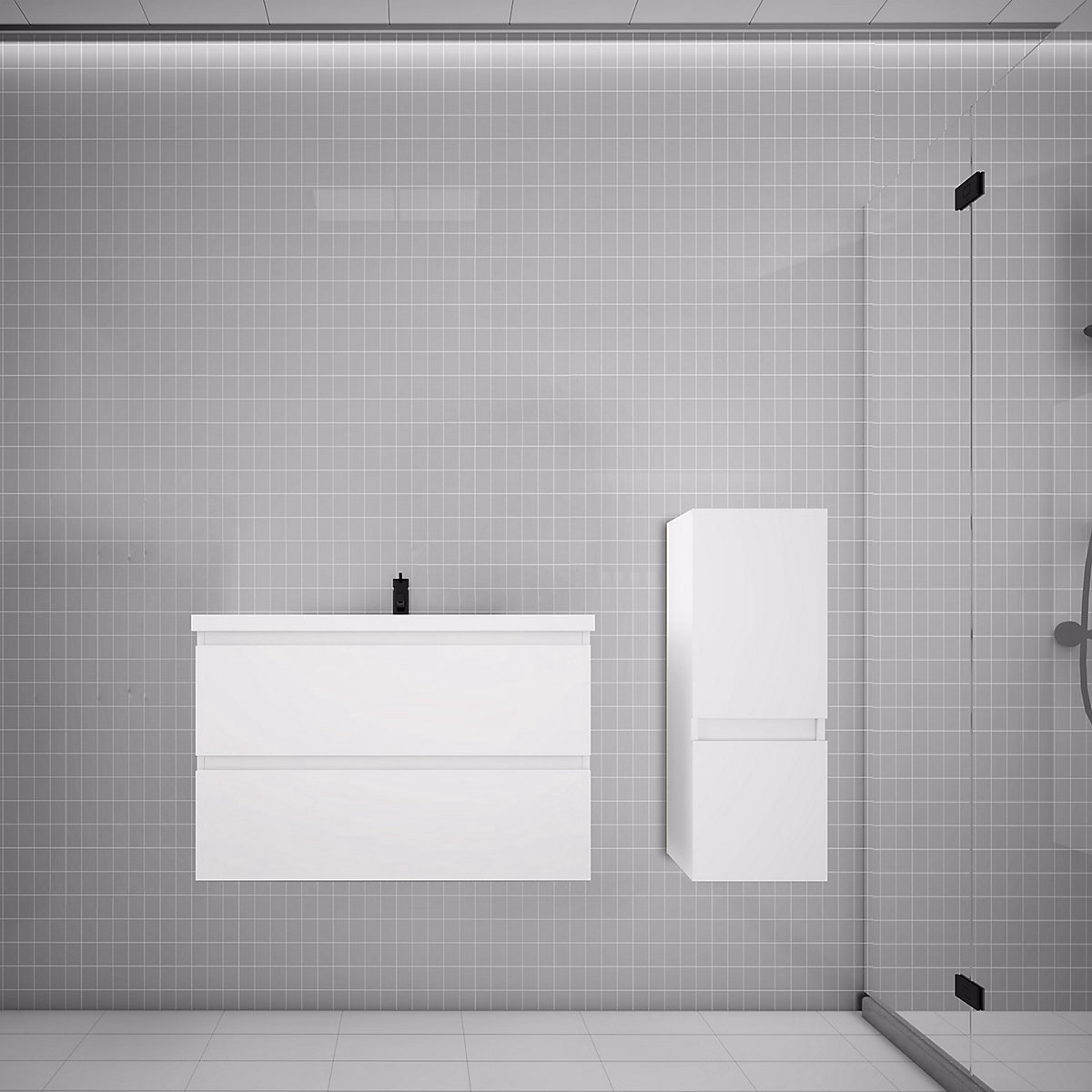Ensemble meuble vasque L.80cm blanc 2 tiroirs + colonne + lavabo – Réf. JLHVIAAFQ1896803041