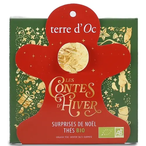 Essentiel jardin:Surprises de Noël thés bio les contes d'hiver Terre d'Oc - x 6 sachets coffret format bonhomme de pain d'épices