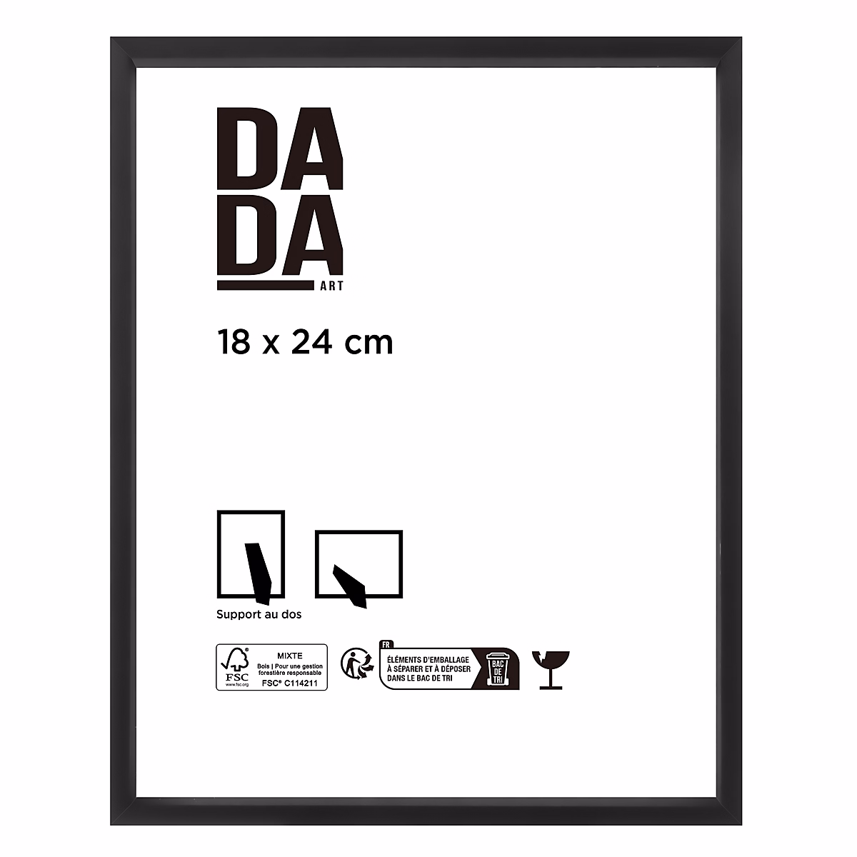 Cadre photo noir brillant 18 × 24 cm Dada Art Mia