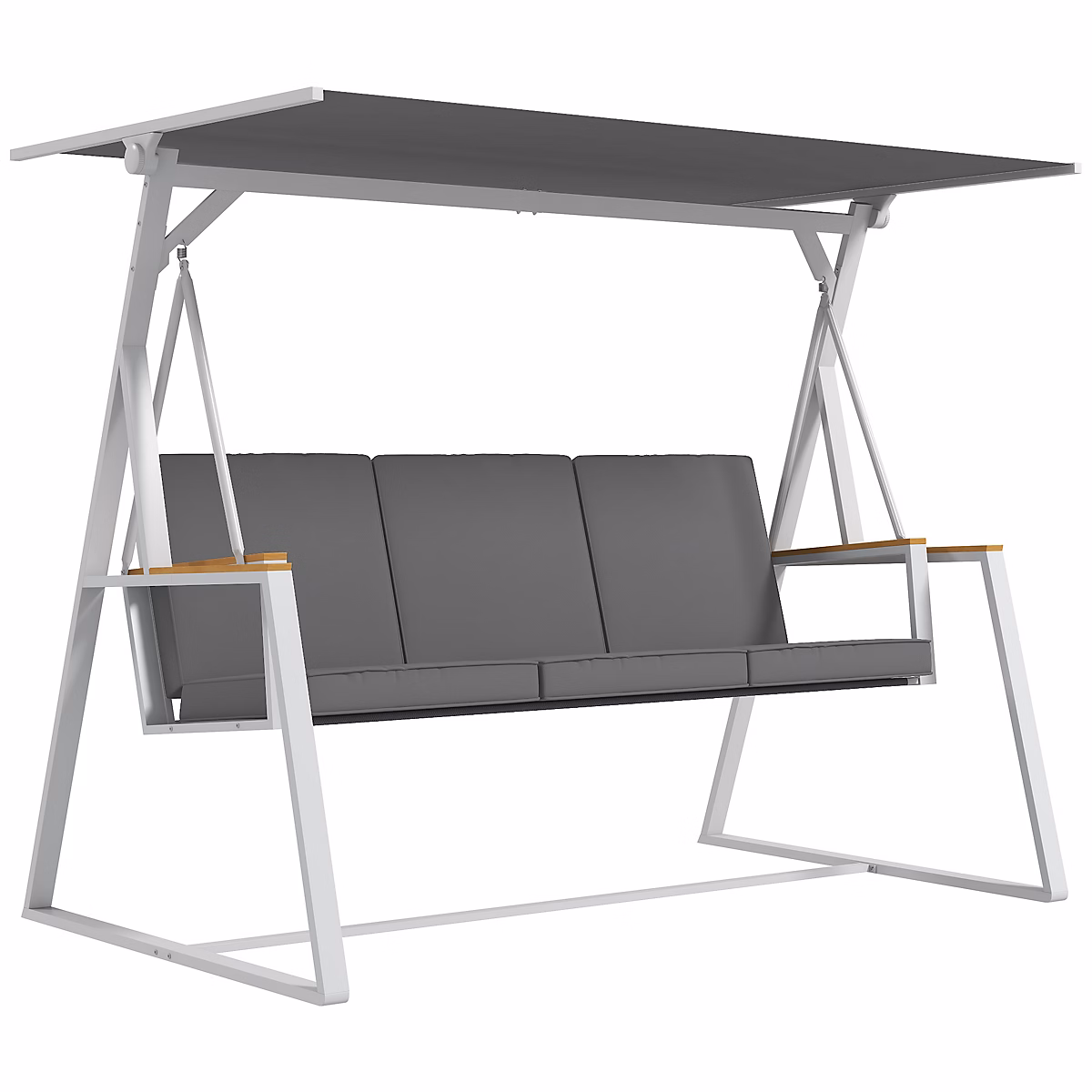 Salon et mobilier de jardin – Balancelle de jardin design 3 places toit inclinaison réglable matelas fourni acier blanc tissu gris foncé