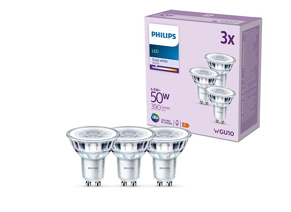 3 ampoules LED GU10 spot 390 lm blanc froid 4 – 6 W Philips