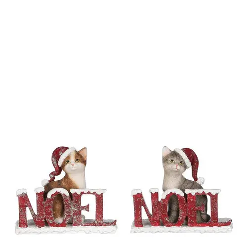 Jardin idée：Figurine chat de Noël rouge en résine - 13,5 x 5 x 11 cm
