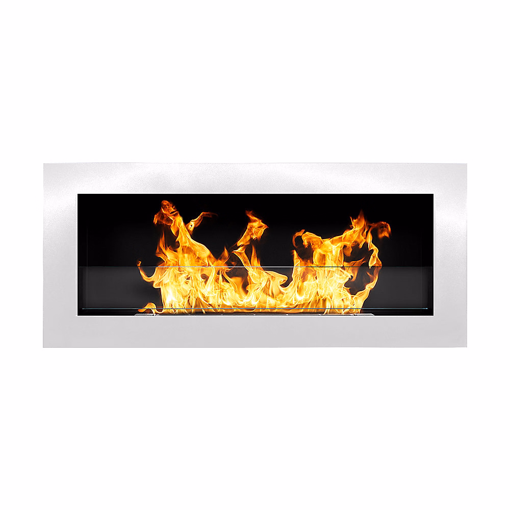 Cheminée À Bioéthanol Murale Ou Encastrable Livournewhite – L 90Xp 12Xh 40 Cm Avec Vitre