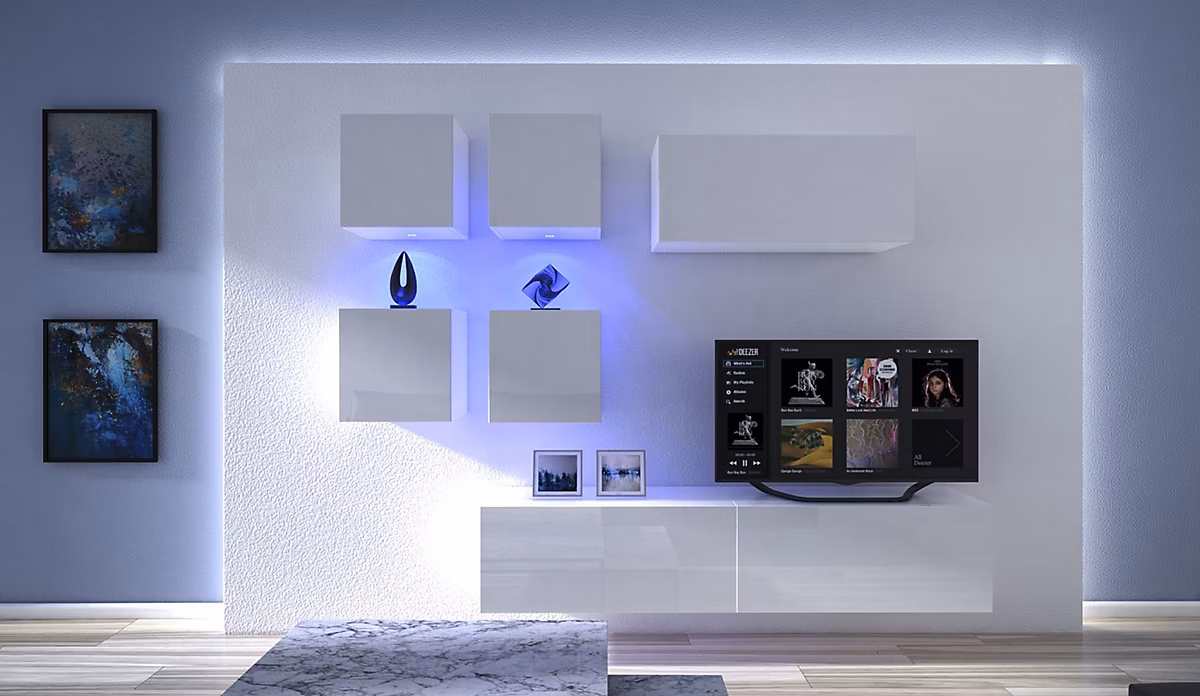 Ensemble meuble TV NEXT 200 AN200-17W-HG29-1A blanc brillant 200 cm – Réf. ATRZWLDHE5035055613