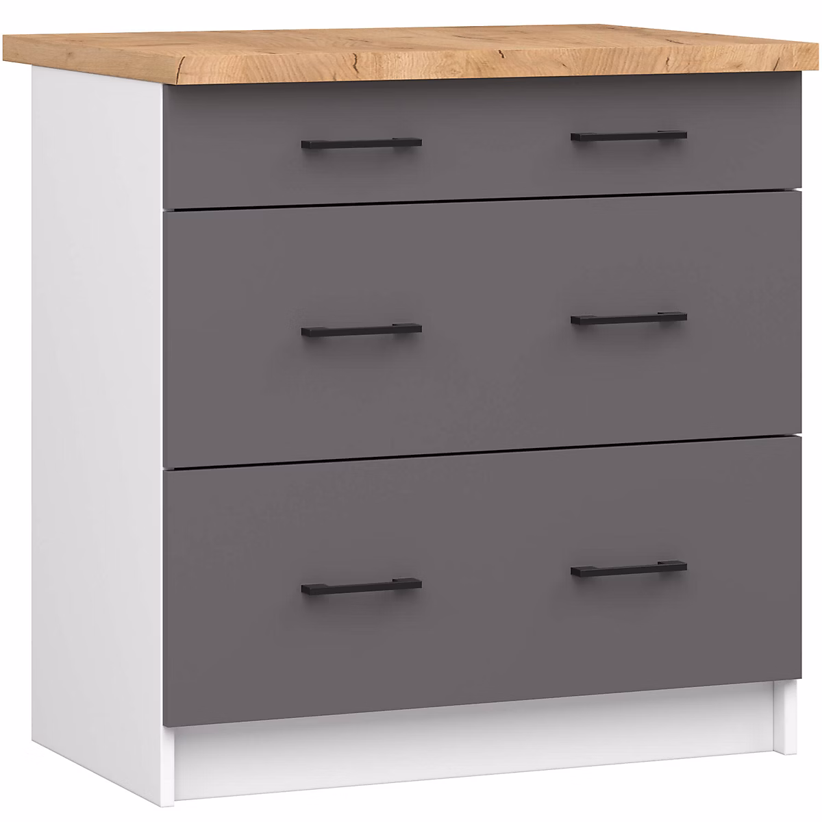 Armoires de cuisine basse AKORD S80 OLIWIA Blanc 80 cm 3 tiroirs façade Gris Graphite 80 × 46 × 85 cm