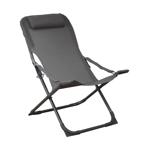 Pour votre espace extérieur:Fauteuil relax en aluminium graphite et toile textylène grise Easy - 127 x 61 x 28,5 cm