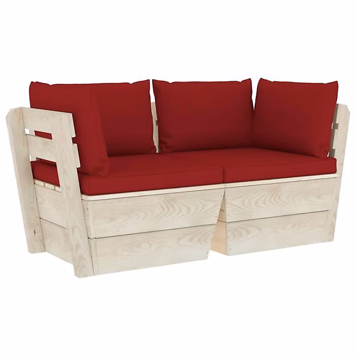 Canapé palette de jardin 2 places – VIDAXL | Bois d'épicéa | Rouge | Extérieur