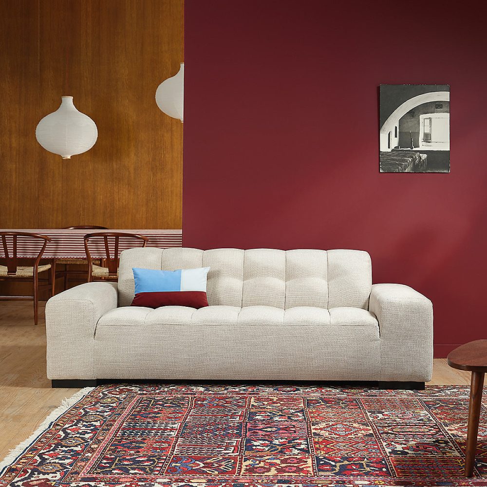 Canapé droit 3 places en tissu texturé beige chiné – Réf. MHUYRQAOF4724885797