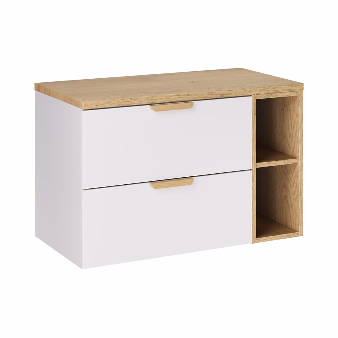 Ensemble de salle de bain suspendu OSTER 80cm : meubles sous vasque à tiroirs avec niches visibles et plan pour vasque – Réf. BHROFLMXE6755383689