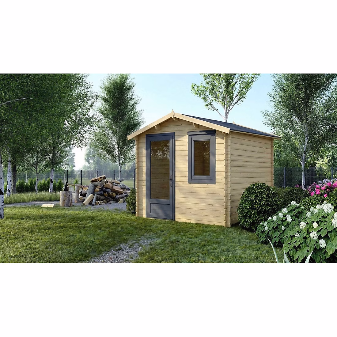 Abri de jardin en bois – 7.5m2, 3x2.5m, Ep. 28mm, Couleur: naturel, DOM755