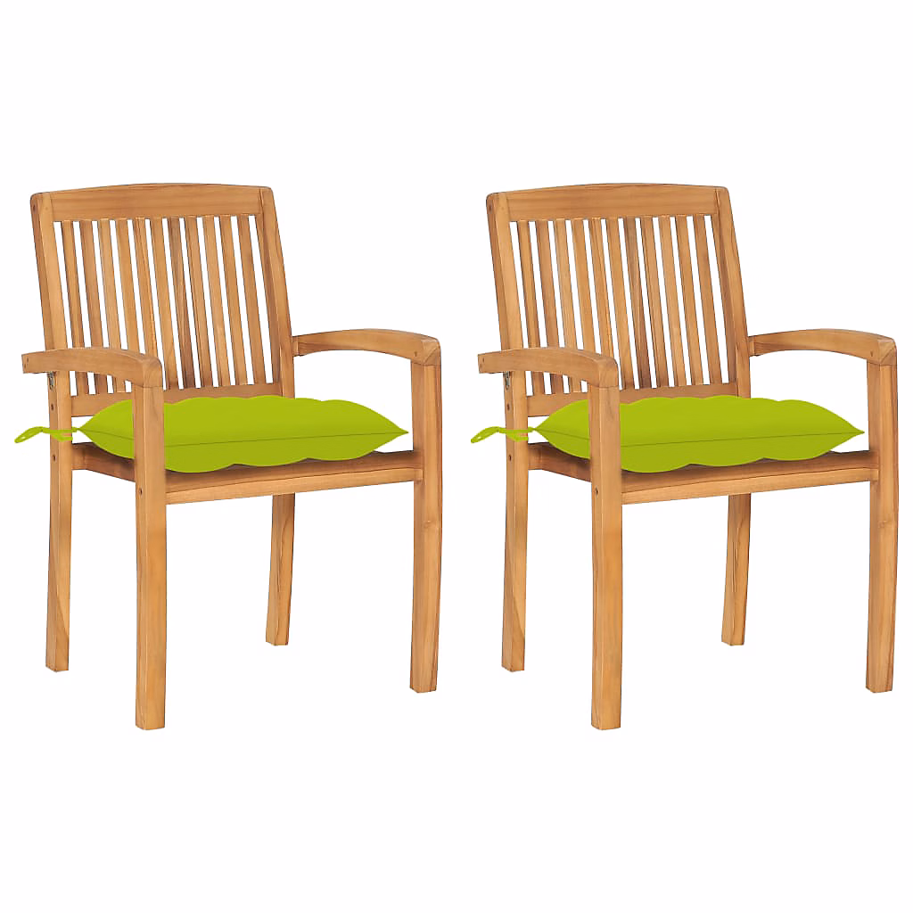 Chaises de jardin lot de 2 avec coussins vert vif Teck massif vidaXL – Réf. GYEBMXNSP5989040042