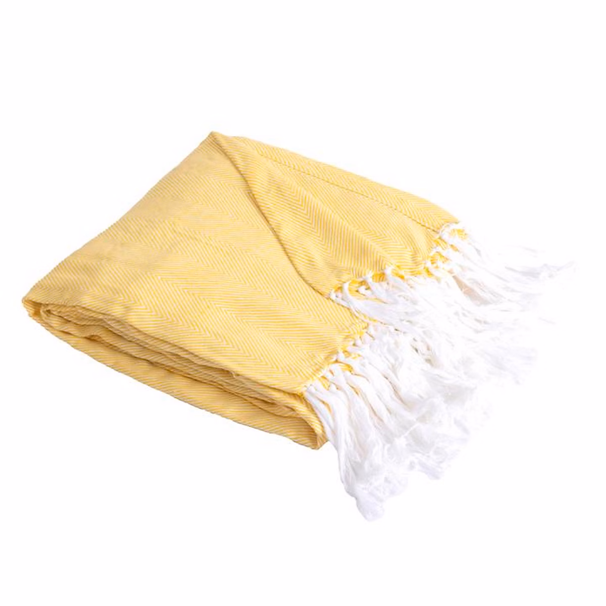 Couverture plaid 100% coton jaune avec franges 180 × 220cm ZIGORA – SACASA