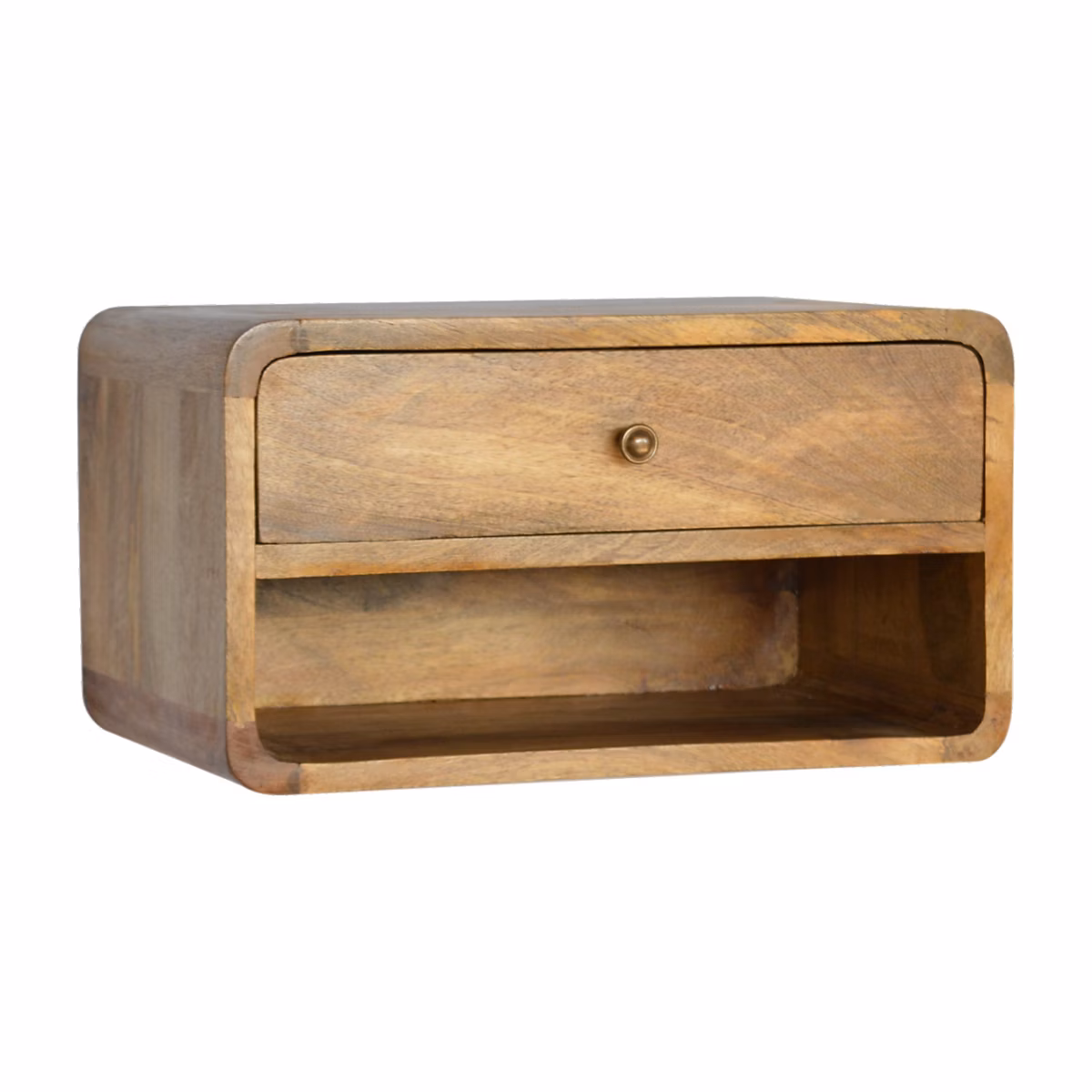 Artisan Furniture Bois massif Floating Curve niche ouverte table de chevet – 1 tiroir et ouvert étagère, beige