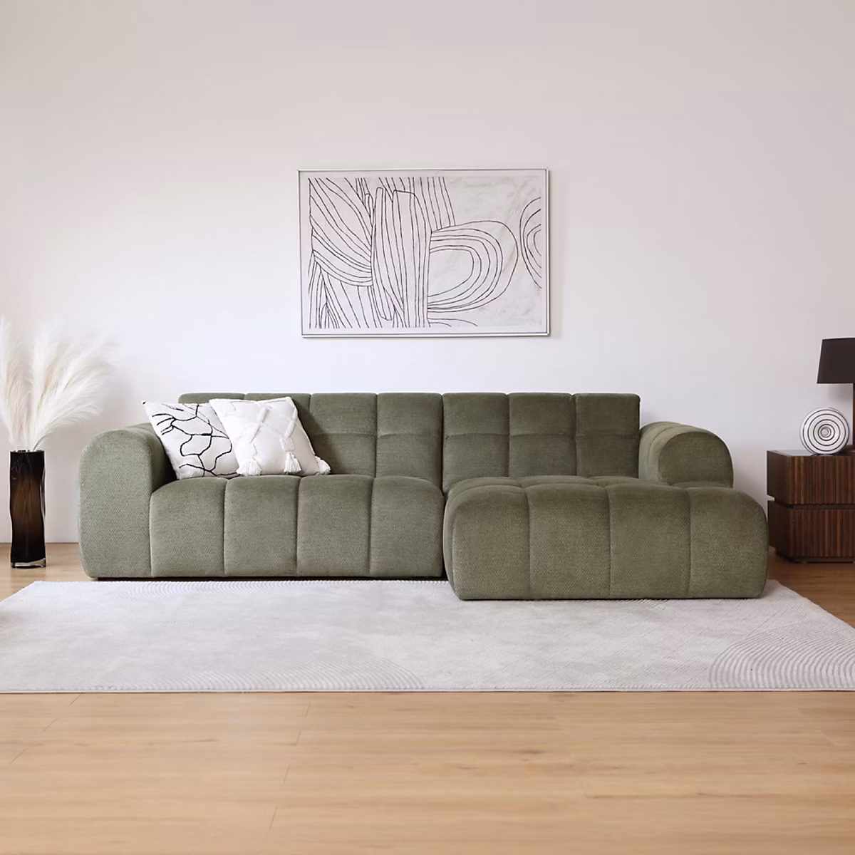 Canapé d'angle 3 places nuage en velours vert SALFORD – Réf. PYEVSOCRB6462719621