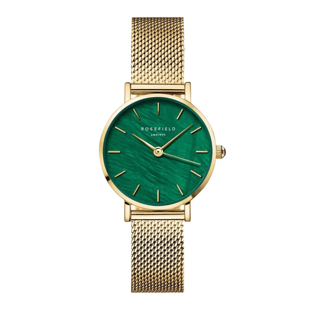 Montre femme Rosefield Small Edit émeraude maille milanaise