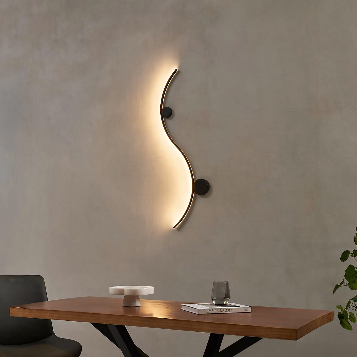 Applique LED design longue vague double support noir – Curva