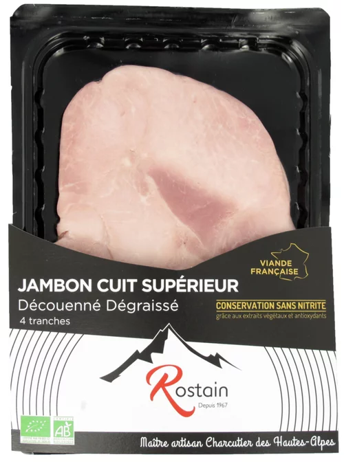 Pour vos besoins extérieurs:Jambon cuit supérieur découenné dégraissé sans nitrites ajoutés - 4 tranches 160 g