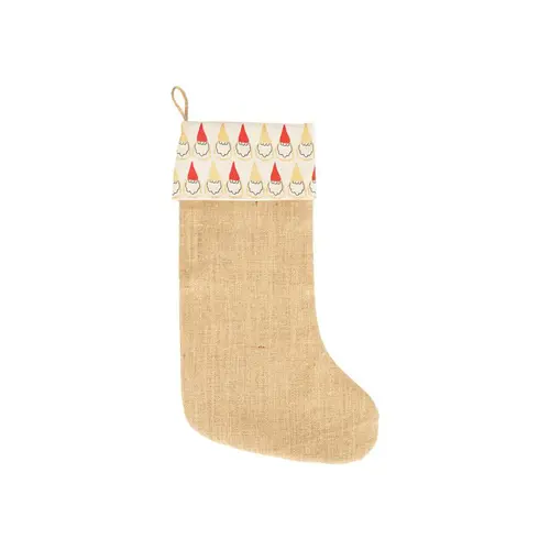 Extérieur plaisir:Chaussette de Noël à suspendre en jute décor gnomes rouge et blanc - 20 x 52 cm