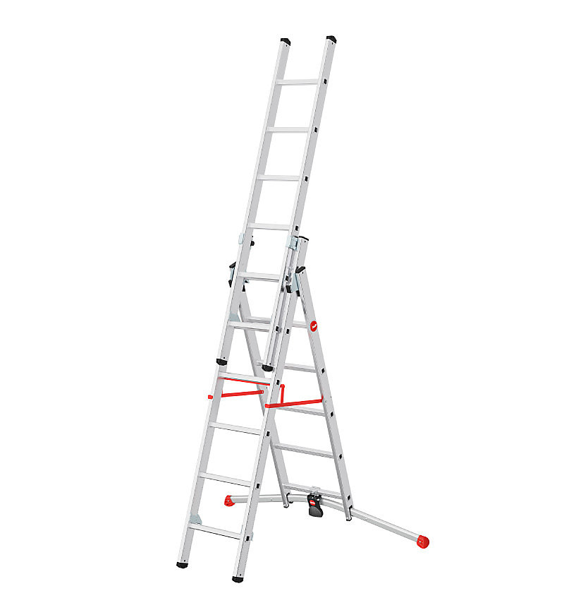 Echelle transformable pro 3 plans 3x6 échelons 3 – 8m/4, 7m en aluminium Hailo ProfiLot