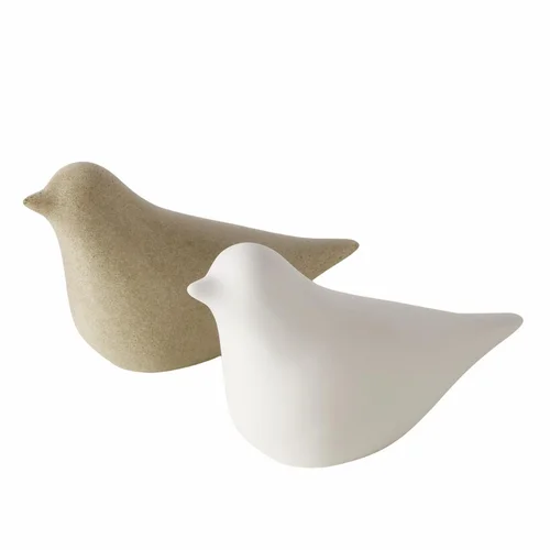 Un essentiel du jardin：Figurine oiseau en poterie beige et blanc Tori - 11,5 x 4,5 x 7 cm