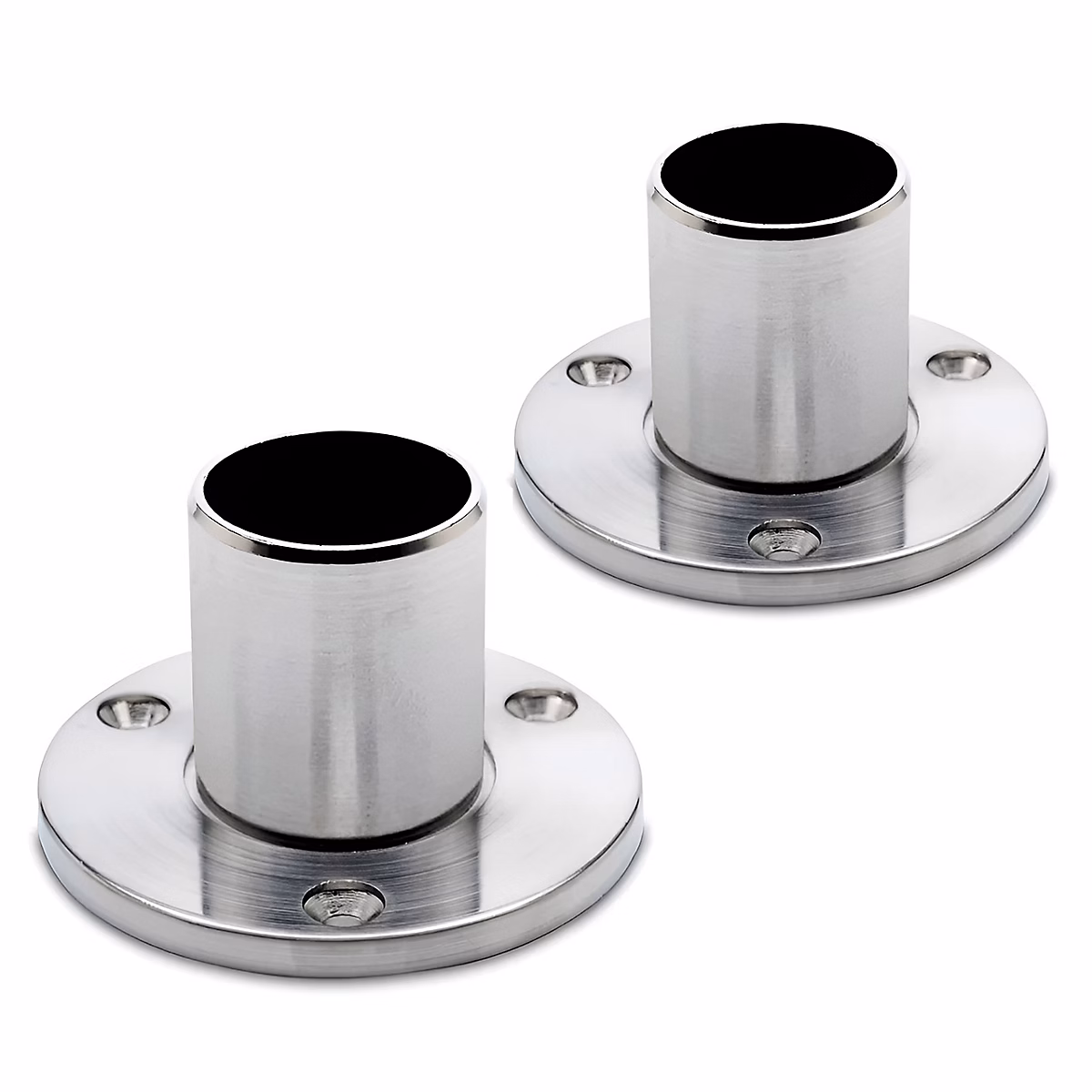 2 x Embase manchon mâle pour tube diam. 25 | 4 x 1 – 27 mm – 3 vis de fixation – Zamac aspect inox brossé