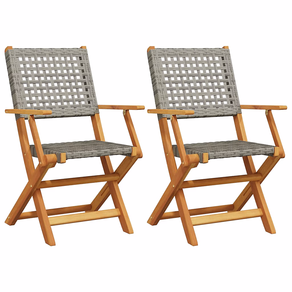 Chaises pliantes 2 pièces en bois massif d'acacia gris et polyrotin vidaXL – Réf. MYRGQVZWD9833424356