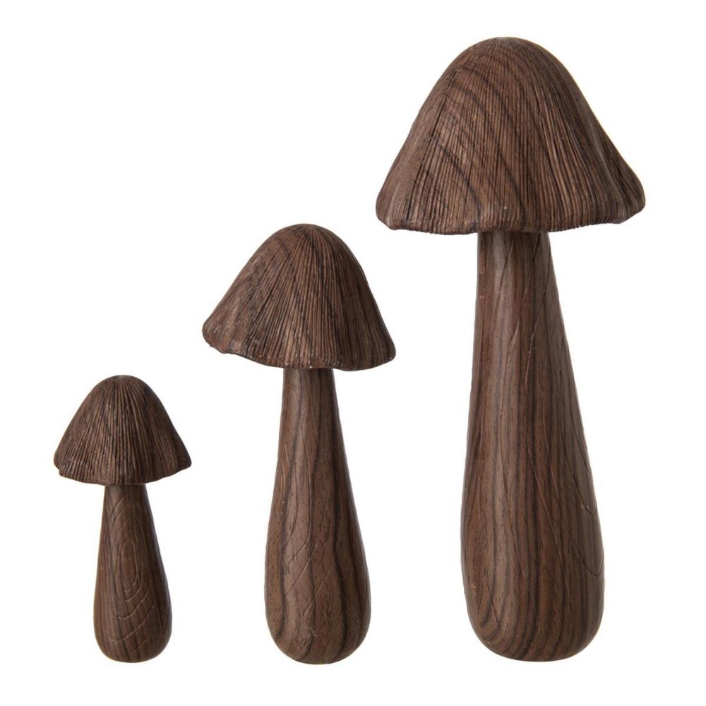 J-LINE Lot de 3 champignons déco zélie 28cm marron