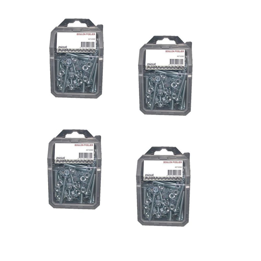 4 Coques de 25 Boulons Poêliers 6 × 60 mm – NFE 25129/4032, Zingué blanc, D-Work